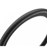 Pirelli Cinturato Gravel H tubeless-ready tyre with SpeedGRIP compound designed for hard gravel terrain, close-up view of tread and sidewall.