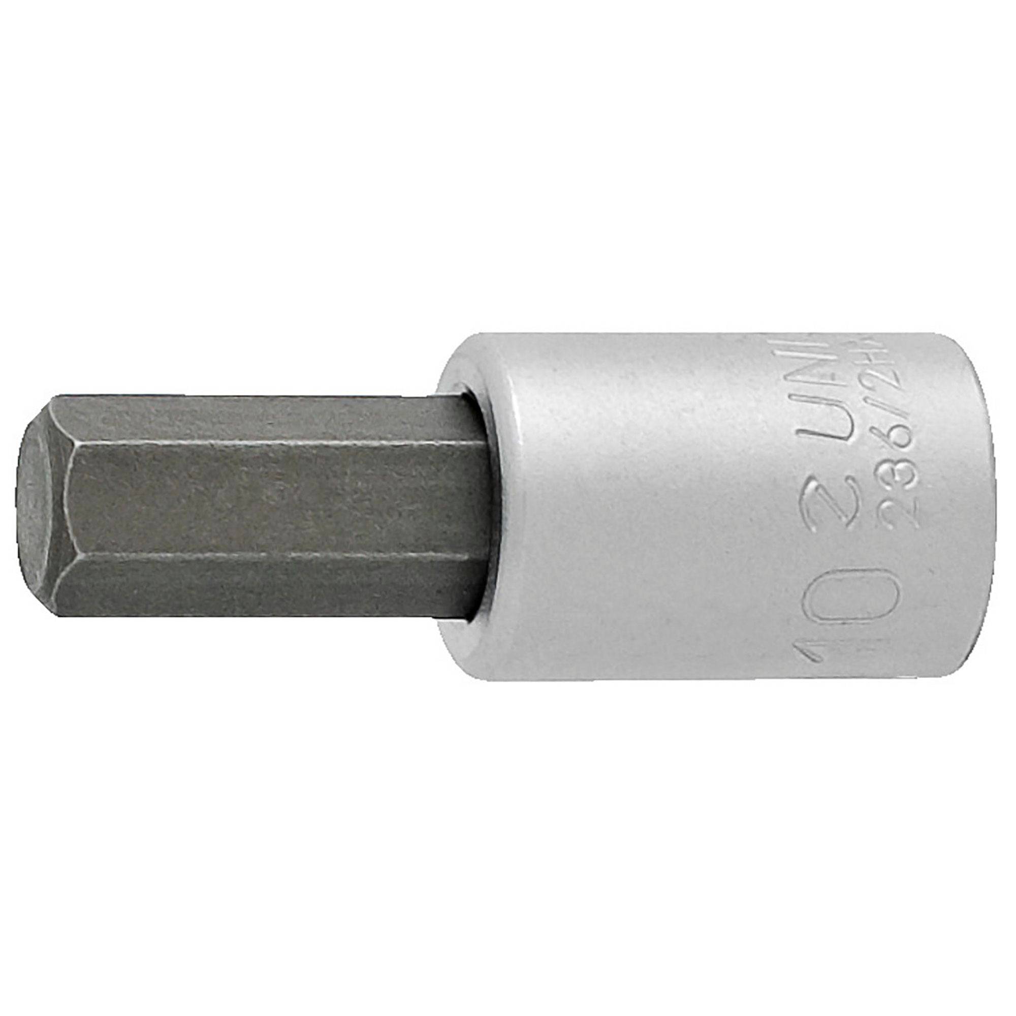 UNIOR 3/8" hexagonal screwdriver socket for workshop use, DIN 7422 metric tool, shown in image.
