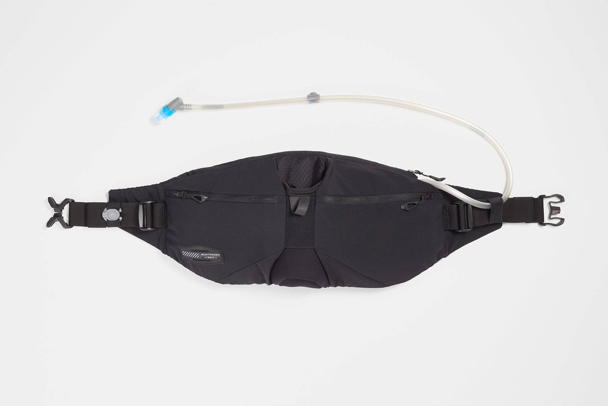 Bontrager Rapid Pack Hydro black cycling hydration backpack with 1.5L HydraPak bladder and 1.64L capacity.