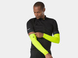 Bontrager thermal cycling arm warmers in breathable, moisture-wicking fabric with a fitted design, ideal for outdoor riding.