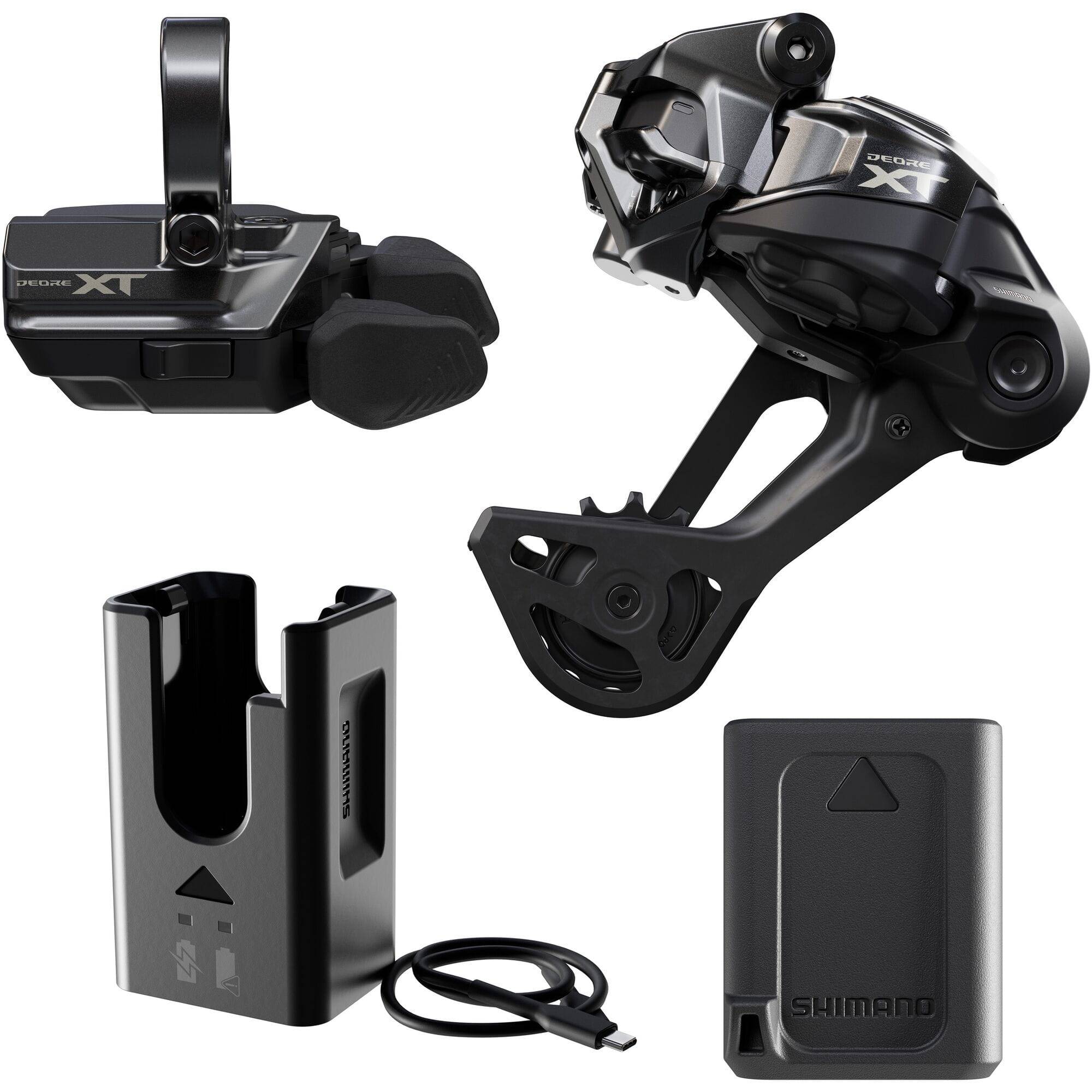 Shimano Deore XT M8250 Di2 MTB upgrade kit with SW-M8250 shifter and SGS mechanical derailleur, mountain bike components.
