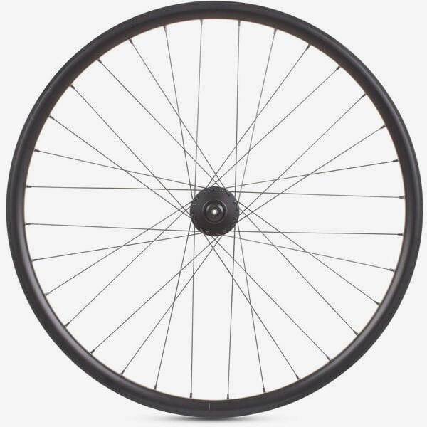 Black M Part Wheels MTB gravel front wheel with Shimano Deore 6B hub, QR axle, 650B TLR rim, designed for 100mm spacing.