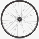 Black M Part Wheels MTB gravel front wheel with Shimano Deore 6B hub, QR axle, 650B TLR rim, designed for 100mm spacing.