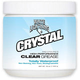 White Lightning Crystal Grease bicycle lubricant tub, clear and waterproof, ideal for bike maintenance and workshop use.