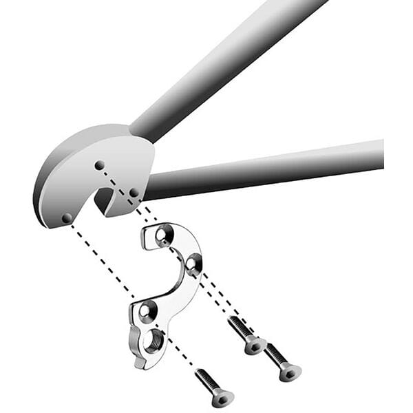 M Part Bulls Gear Hanger, a durable bike frame protection component, shown mounted on a bicycle frame for gear alignment.