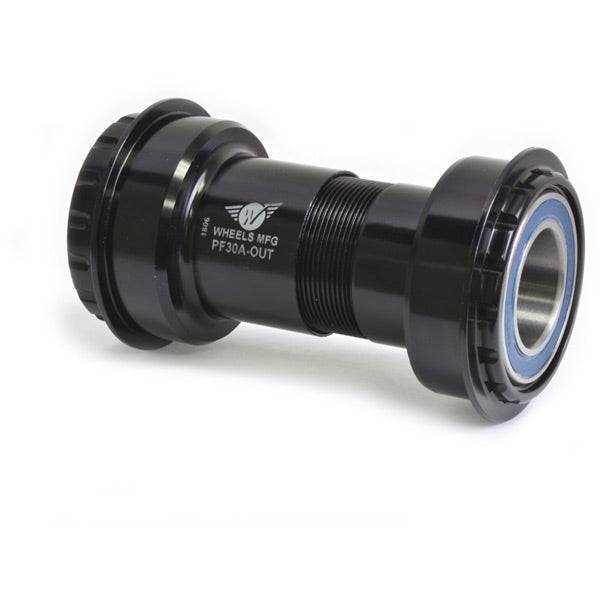 Wheels Manufacturing PF30A outboard ABEC-3 bearings for 24/22mm SRAM GXP cranksets, shown with bearings and packaging.