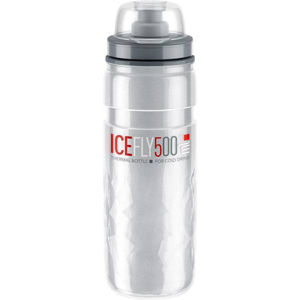 Elite Ice Fly thermal cycling bottle 500ml in clear, featuring insulation to keep drinks cold for 2 hours.
