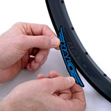 Halo Vortex rim decals for 27.5 and 29-inch wheels, 24-pack bike rim stickers, durable component accessories for MTB and bike wheels.