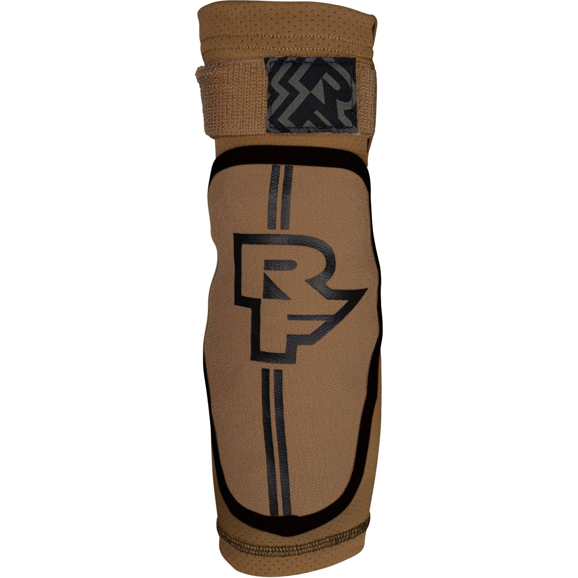 Race Face Indy Elbow Guard for mountain biking, showing breathable, adjustable protective elbow pads in black with straps.