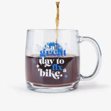 Park Tool MUG-7 glass mug with logo, 370ml capacity, microwave and dishwasher safe, designed for cycling enthusiasts and accessories.