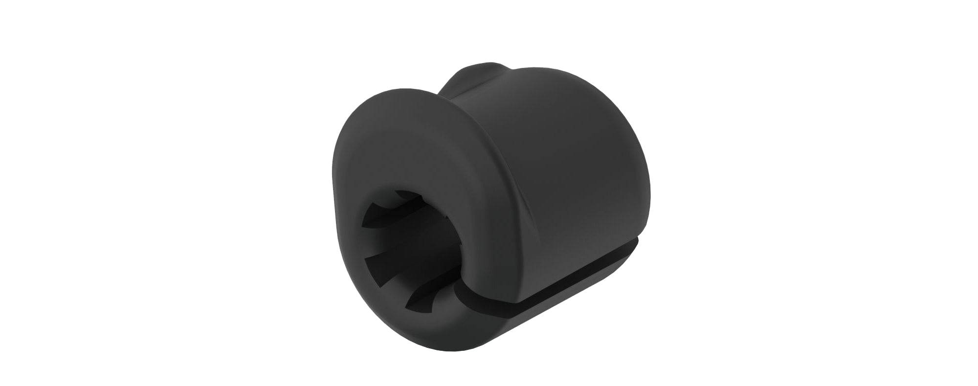 Black Trek internal housing chainstay grommet, cable housing protector, designed to fit Trek bicycle components for smooth cable routing.