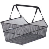 Basil Cento S rear bicycle basket in black mesh steel, multi-system compatible for secure bike cargo attachment.