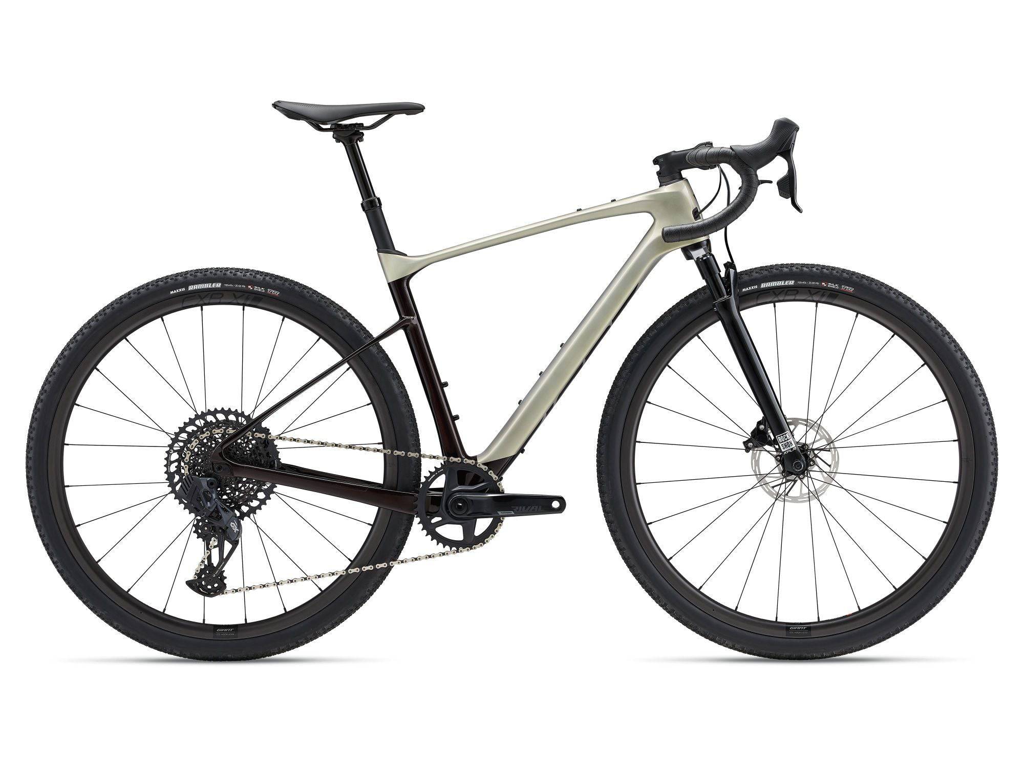 Giant Revolt X Advanced Pro 1 gravel bike with SRAM Eagle GX AXS electronic drivetrain, black frame and knobby tires.