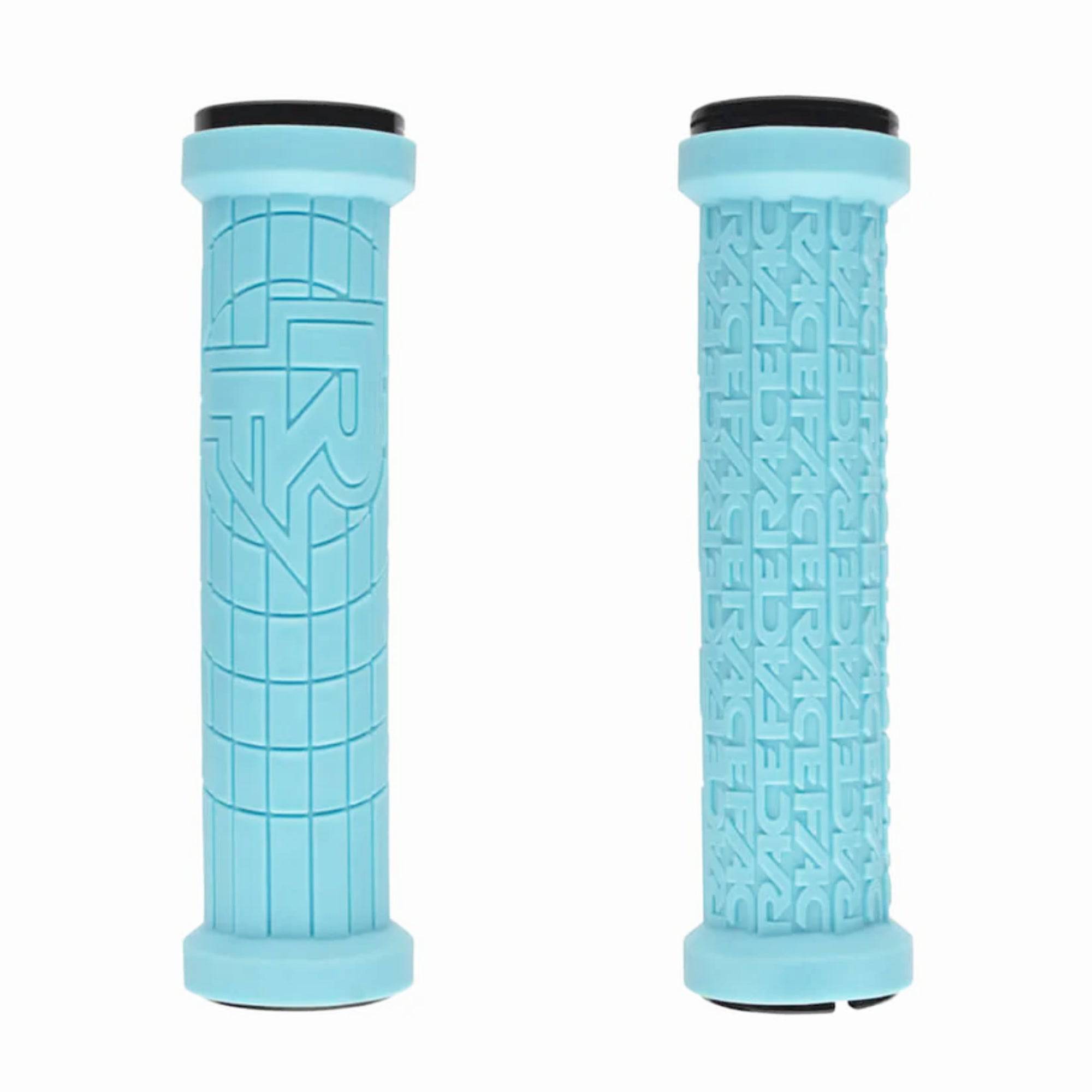 Race Face Grippler Limited Edition 2020 lock-on MTB grips showing textured rubber surface and metal locking rings for control and comfort.
