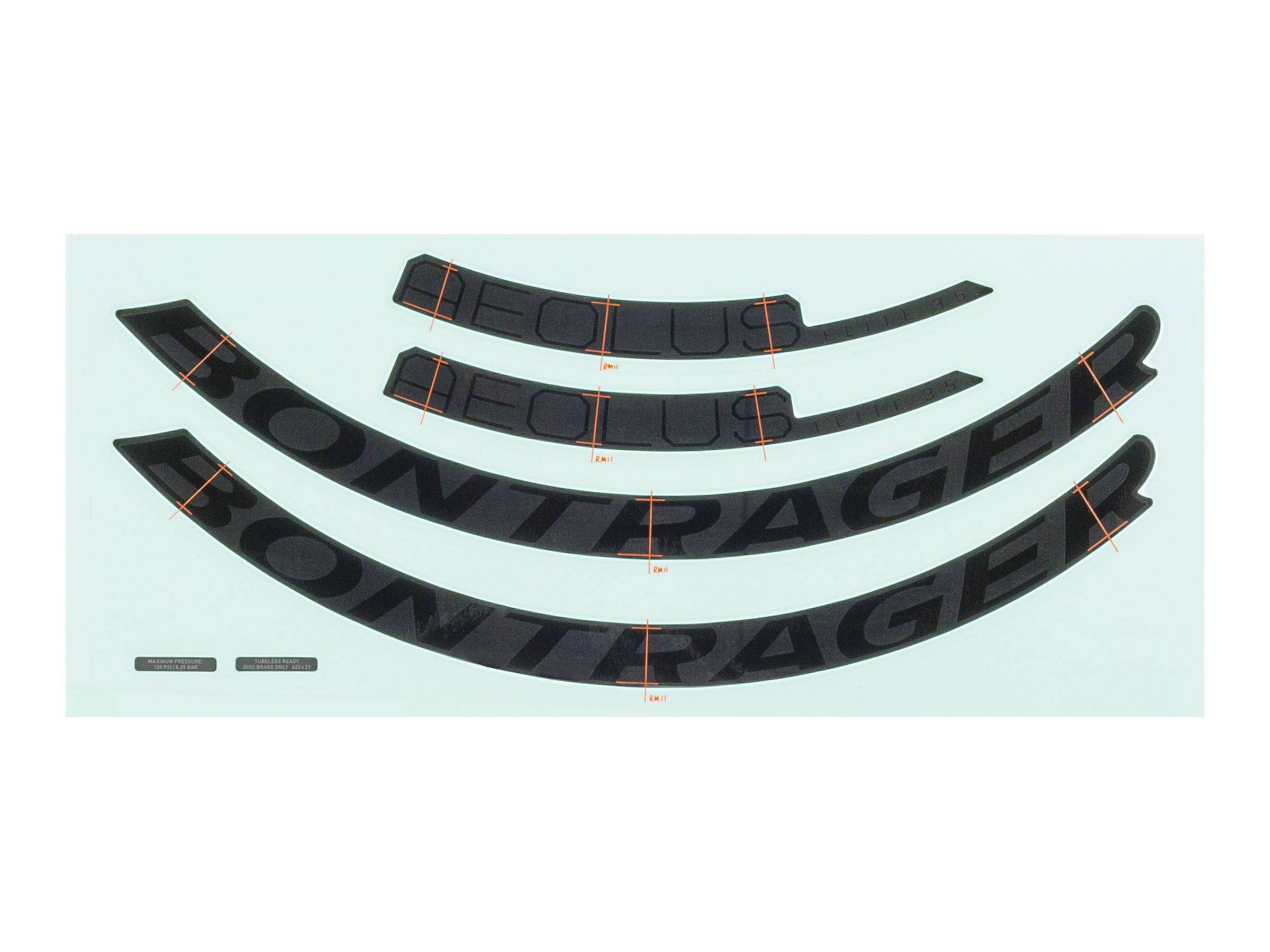 Bontrager Aeolus Elite 35 rim decal set with durable stickers for bike wheel rim customization and replacement.