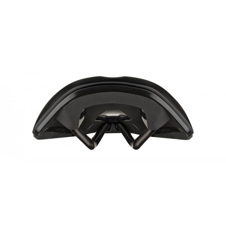 Fizik Tempo Argo R1 endurance road bike saddle with Wingflex design, featuring a sleek black and blue aerodynamic shape.