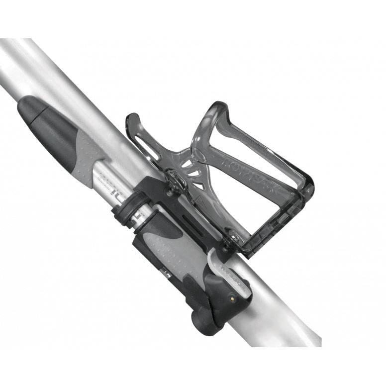 Topeak Mini Dual DX bike pump with gauge, black and silver, features Presta and Schrader valve compatibility.