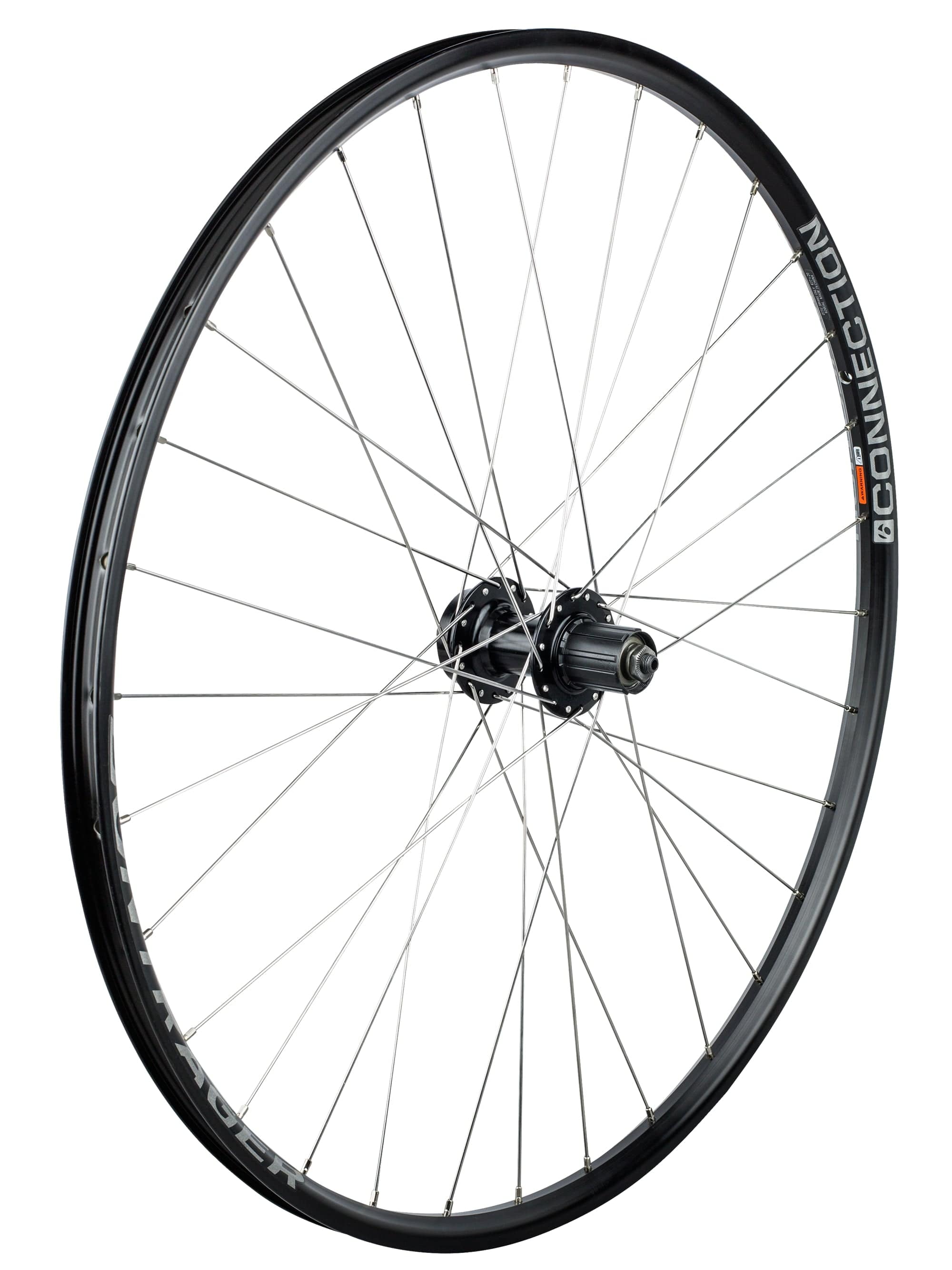 Bontrager 700C rear mountain bike wheel with 6-bolt disc brake mount, black alloy rim, 32 spokes, and durable component design.