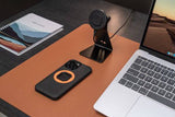 Quad Lock Desk Mount V2 with adjustable arm and nano suction base holding a smartphone for secure, hands-free use.