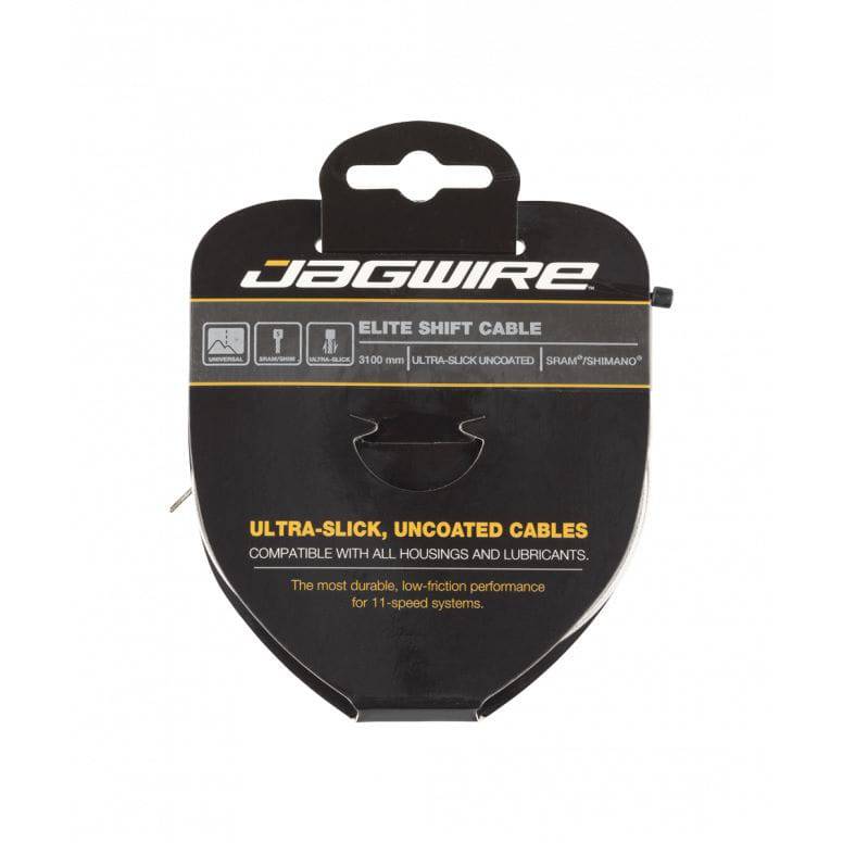 Jagwire Elite Ultra-Slick Shimano gear shift cable showing smooth, low-friction cable with protective housing for precise shifting.