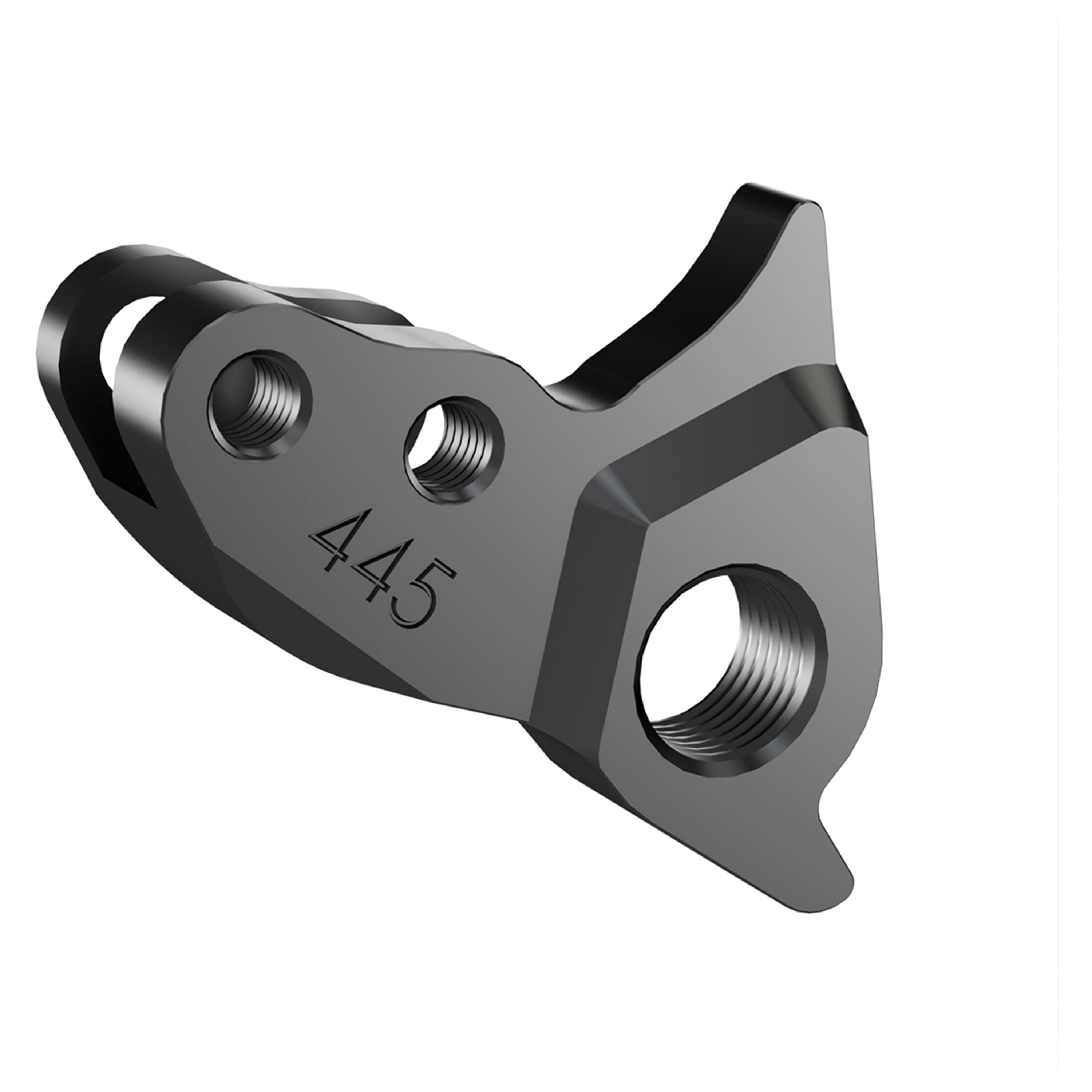Wheels Manufacturing replaceable derailleur hanger dropout 445 for precise bike shifting, shown on a bicycle frame.