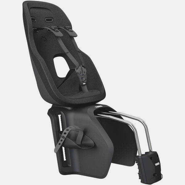 Thule Yepp Nexxt 2 Maxi Frame Mount Childseat with suspension and safety buckle, designed for bike accessories.