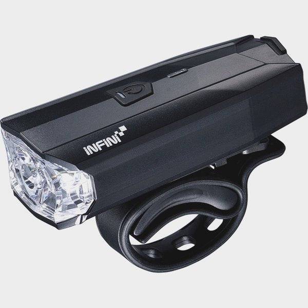 Infini Lava 500 Lite rechargeable front bike light with 5 modes, USB charging, and durable design for cycling visibility.