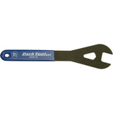 Park Tool SCW18 18mm shop cone wrench with vinyl handle, ideal for wheel repair and bike maintenance in a workshop setting.
