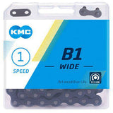 KMC B1 Wide Black Bike Chain 112L for single speed, BMX, and fixed gear bikes, showing the black metal chain with links.