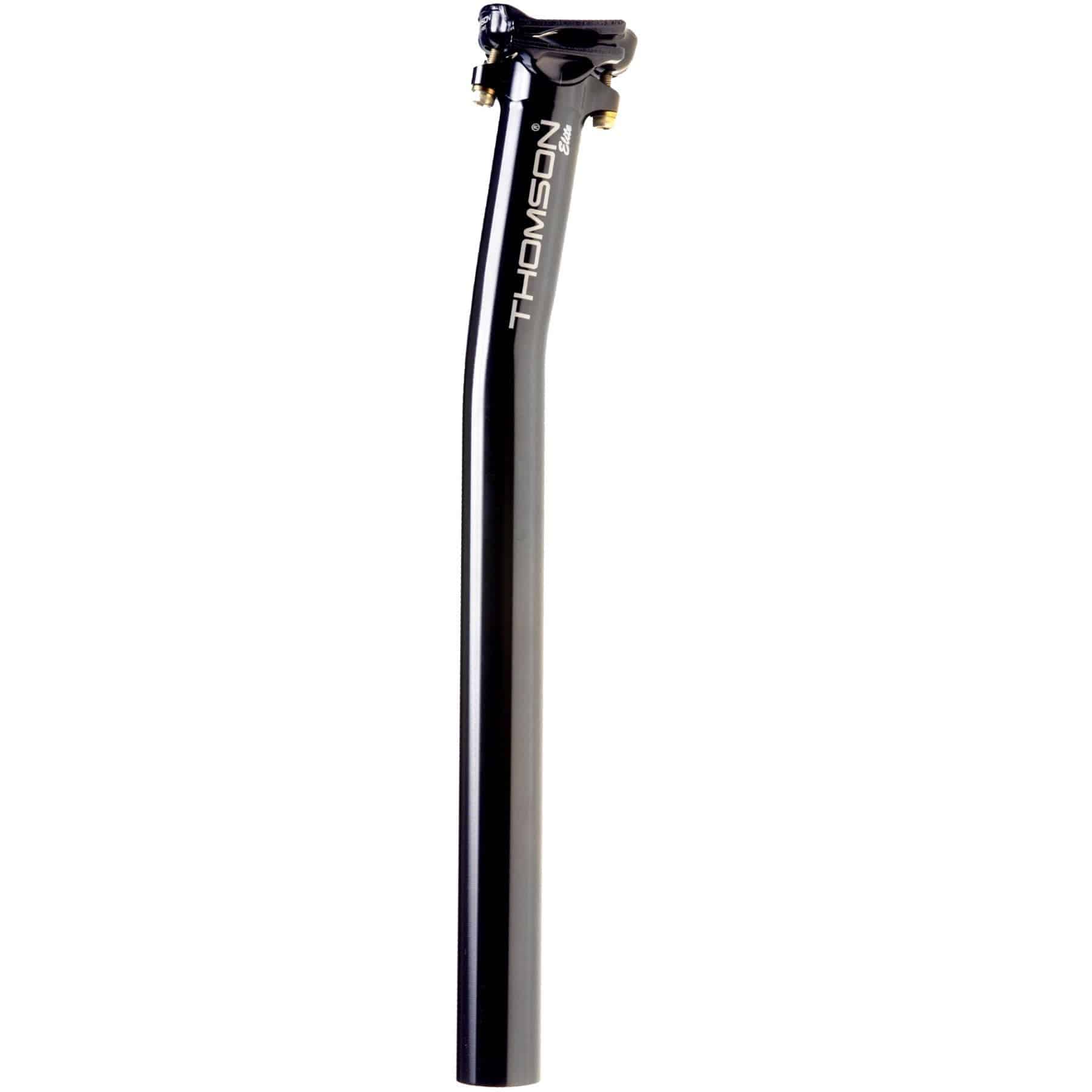 Thomson Elite Setback Seatpost for bikes, showing the durable high-strength alloy seatpost with setback design for road and MTB cycling.