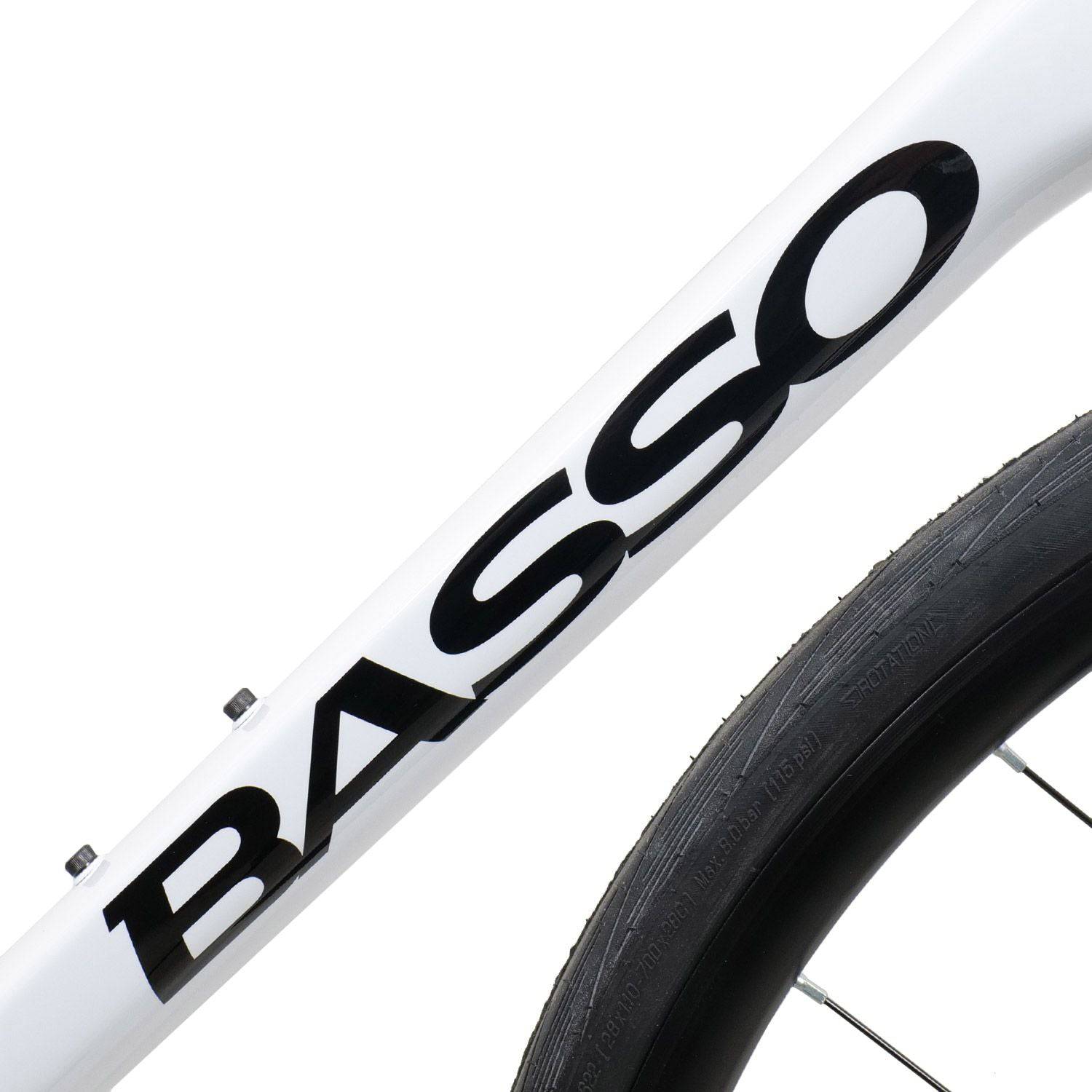 White Basso Astra Ultegra Di2 Road Bike with Mavic Cosmic S wheels, featuring sleek frame and aerodynamic design.