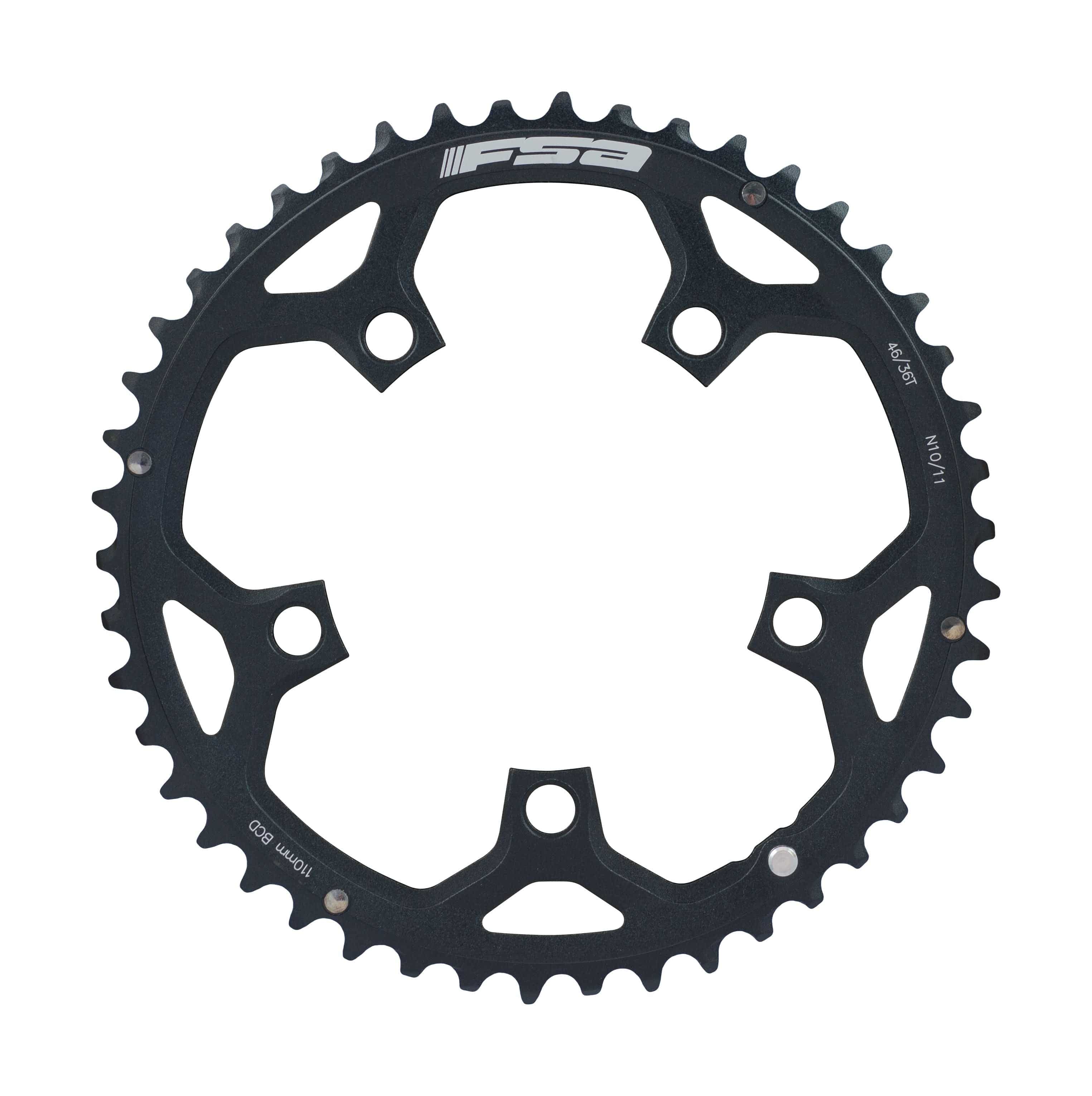 FSA Pro road bike chainring 2x11-speed black anodized CNC component with 110x46T 5-hole design