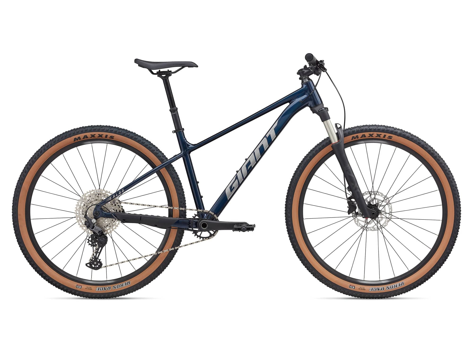 Giant Talon 29 0 mountain bike with Shimano Deore M6100 drivetrain and disc brakes, showing the bike's frame and front wheel.