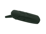 Black Trek carbon frame dropper seatpost router plug with stealth hole design for bike component installation.