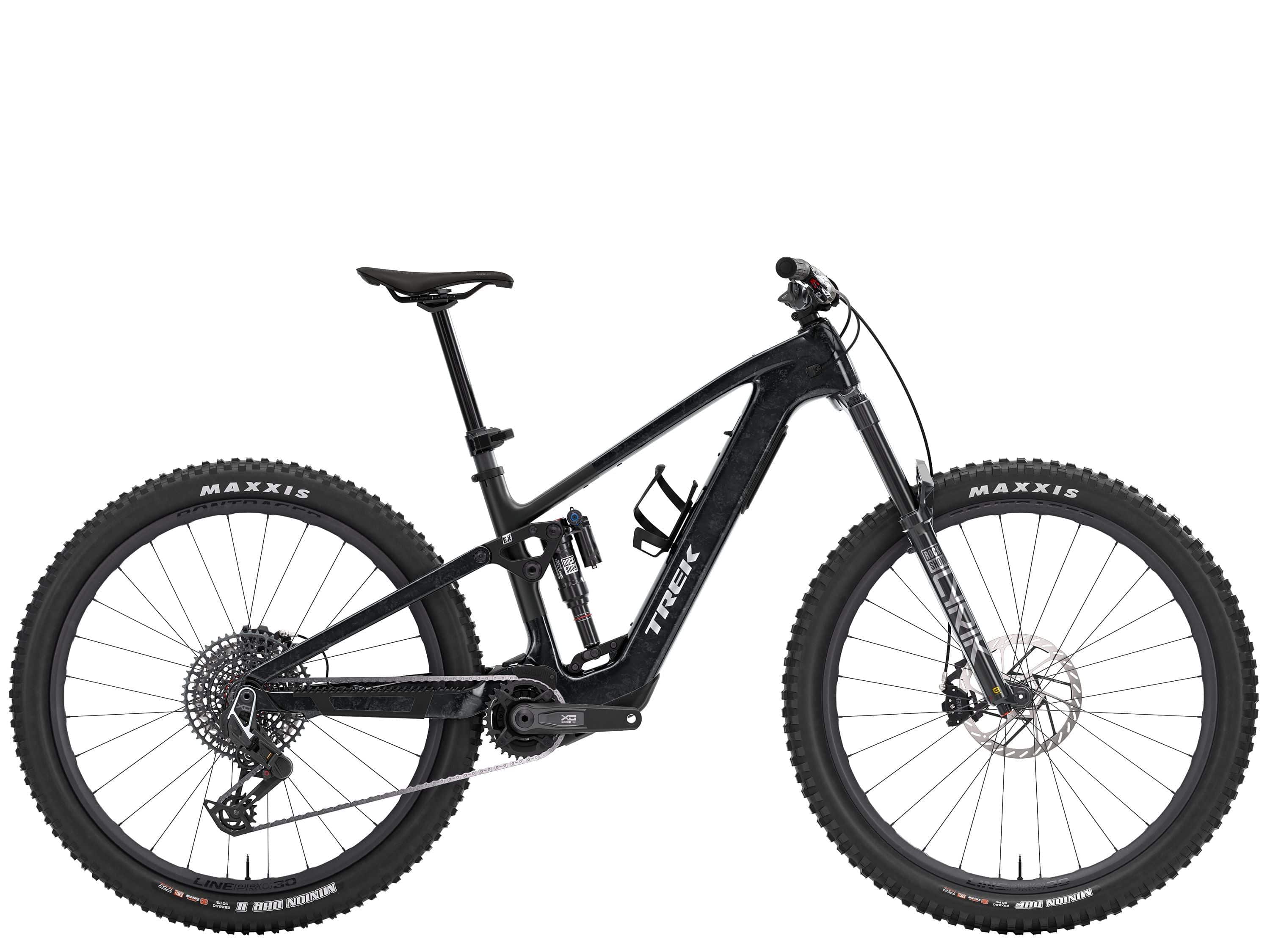 Trek Fuel+ EX 9.9 X0 AXS Gen 2 mountain bike with TQ HPR50 motor, SRAM X0 AXS shifters, showing the bike's frame and components