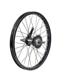 Trek Precaliber 16 coaster brake rear wheel for kids' bikes, showing durable metal rim and spokes on a white background.