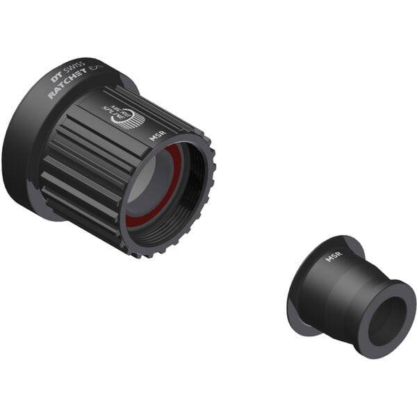 DT Swiss Ratchet EXP freehub conversion kit for Shimano Micro Spline road bikes, shown with components and 12mm axle.