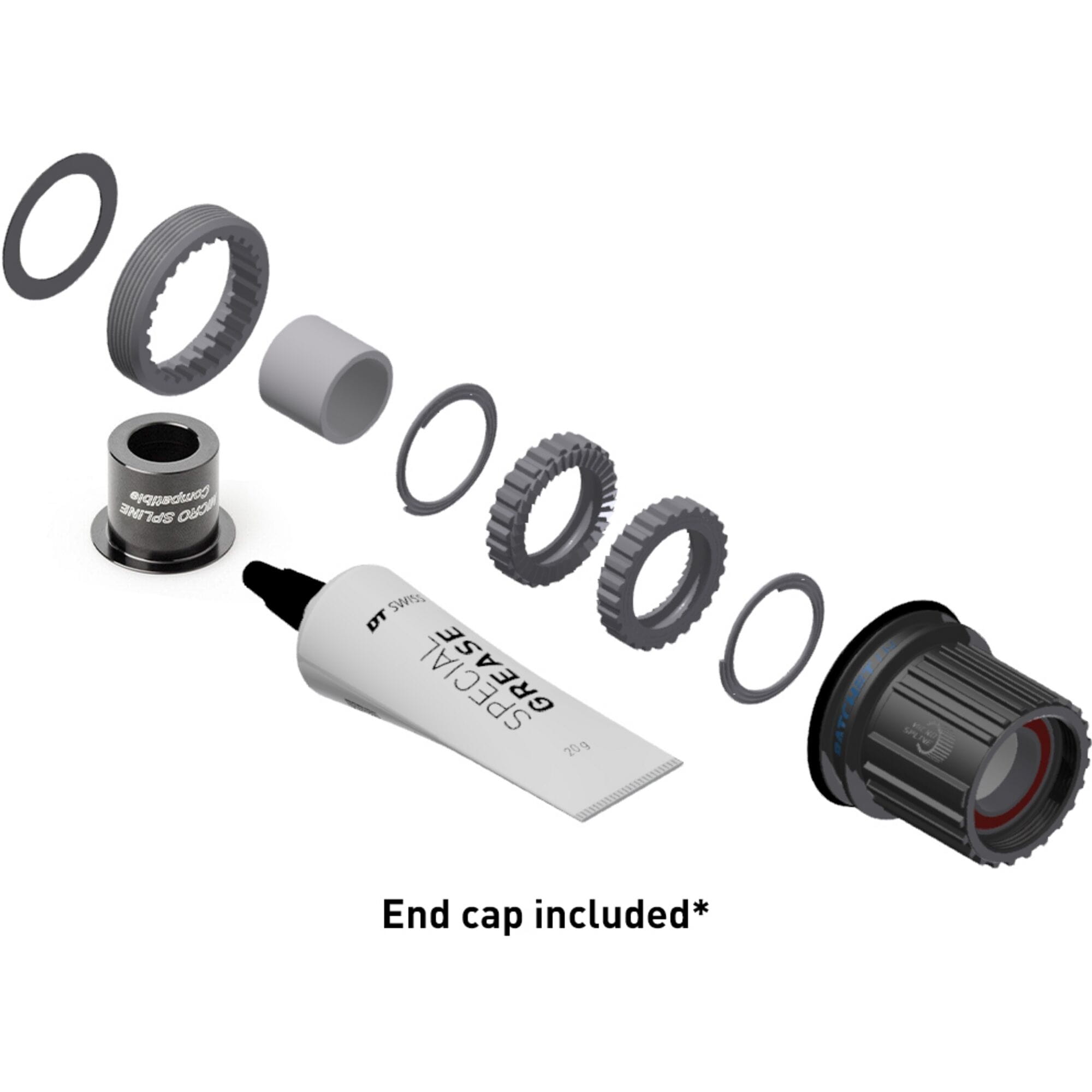 DT Swiss Ratchet LN freehub conversion kit for 3-pawl MTB hubs with 36-tooth ratchet, showing components and teeth detail.