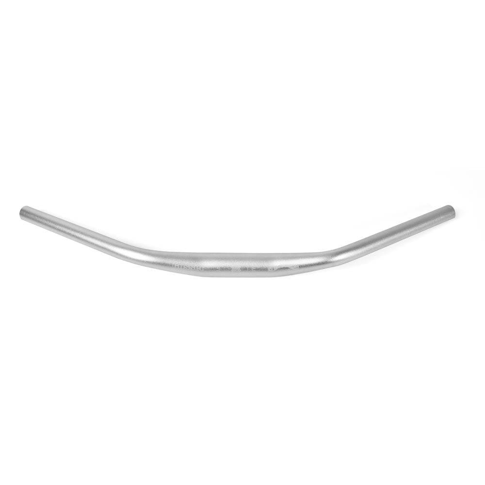 Black and silver Gusset Components MTB handlebar with 680mm length and 31.8mm stem clamp, designed for mountain biking.
