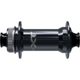 Shimano Deore XT HB-M8210 mountain bike front hub with 15x110mm center lock disc mount and black finish.