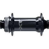Shimano Deore XT HB-M8210 mountain bike front hub with 15x110mm center lock disc mount and black finish.