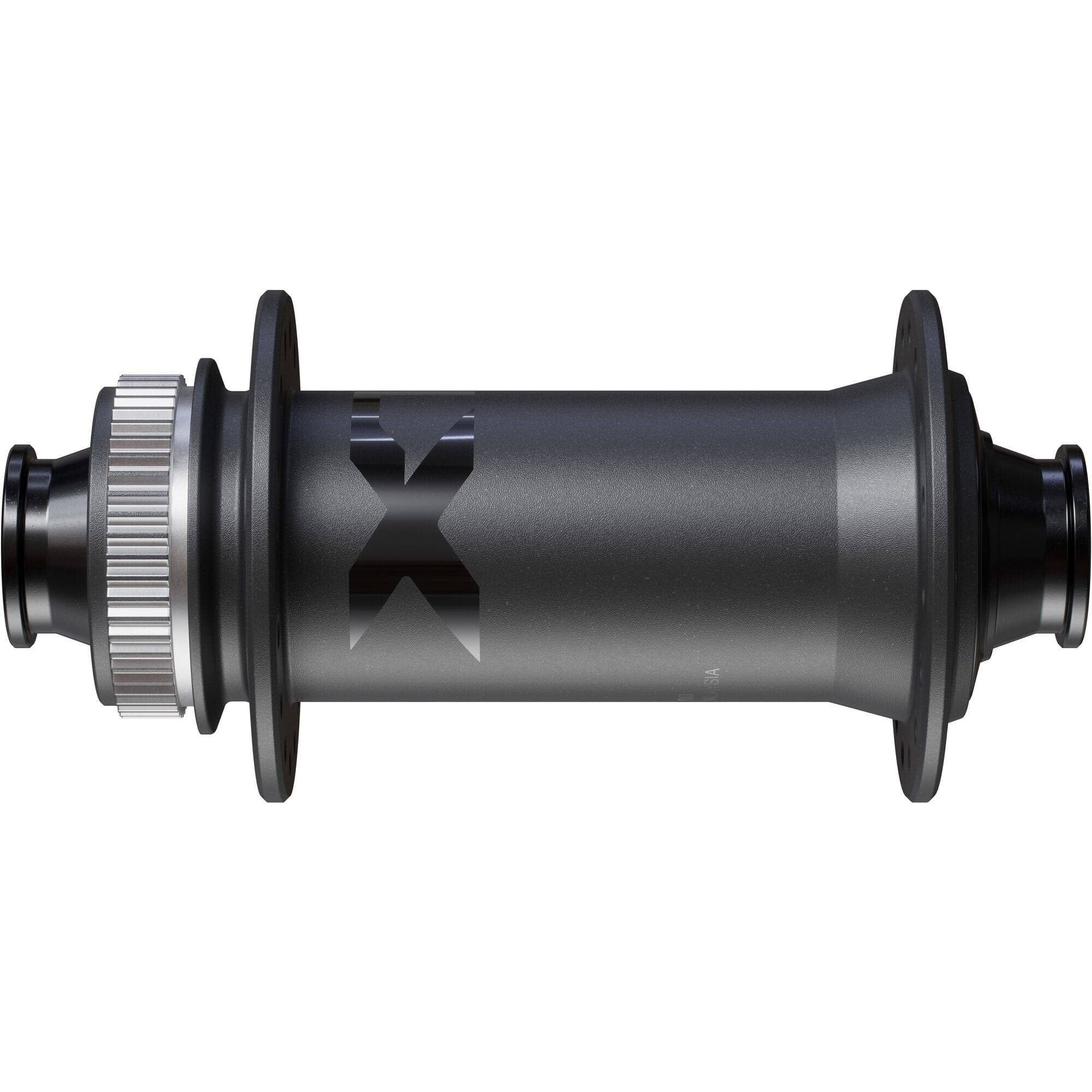 Shimano XTR HB-M9210 front hub with Center Lock disc rotor for MTB, 110x15mm axle, black finish, detailed component image.