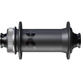 Shimano XTR HB-M9210 front hub with Center Lock disc rotor for MTB, 110x15mm axle, black finish, detailed component image.