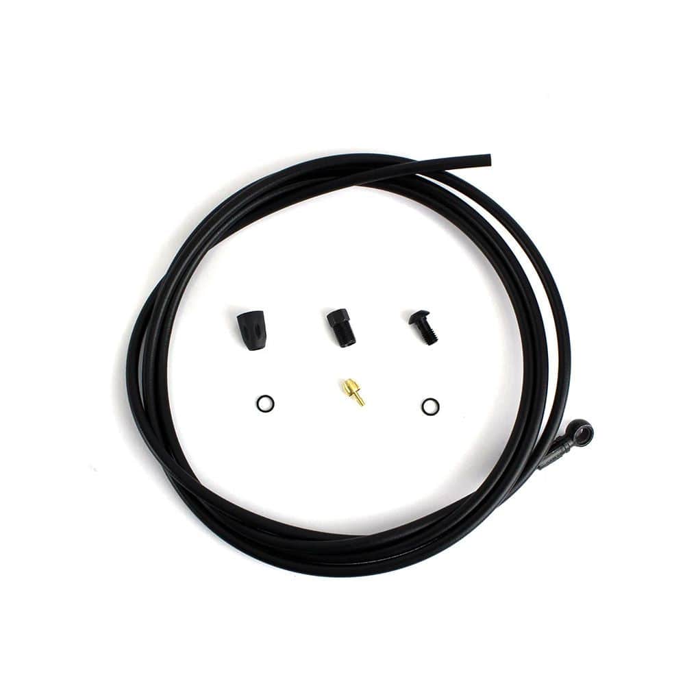 Hayes Dominion K2 hydraulic brake hose kit with Kevlar reinforcement and fittings for disc brake system components.