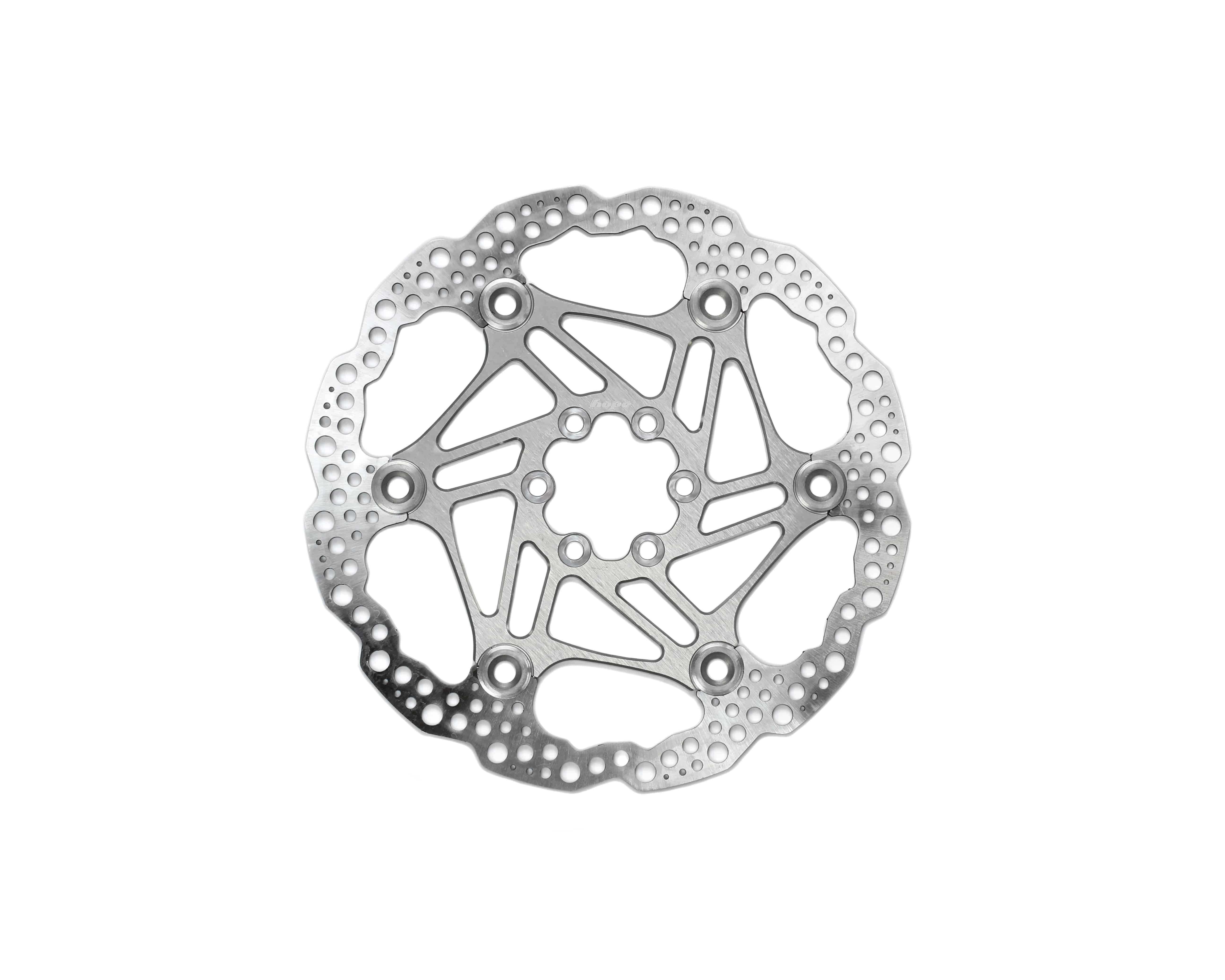 Hope Universal 6 Bolt Floating Disc Rotor for mountain bike braking, showing the silver rotor with six bolt holes for components.