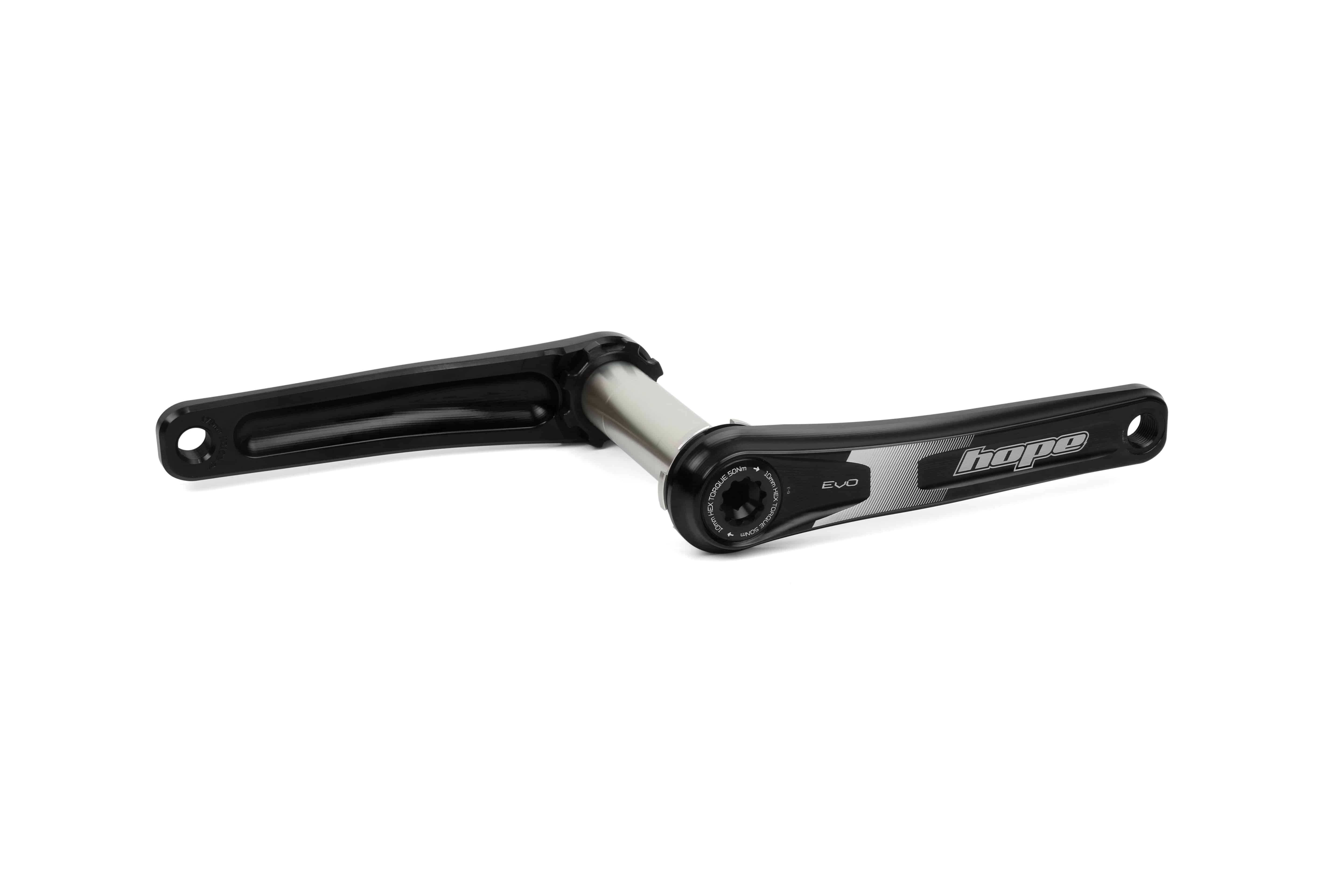 Hope EVO Super Boost 73mm crankset for bike drivetrain, showcasing the lightweight metal crank arms and chainring for enhanced performance.
