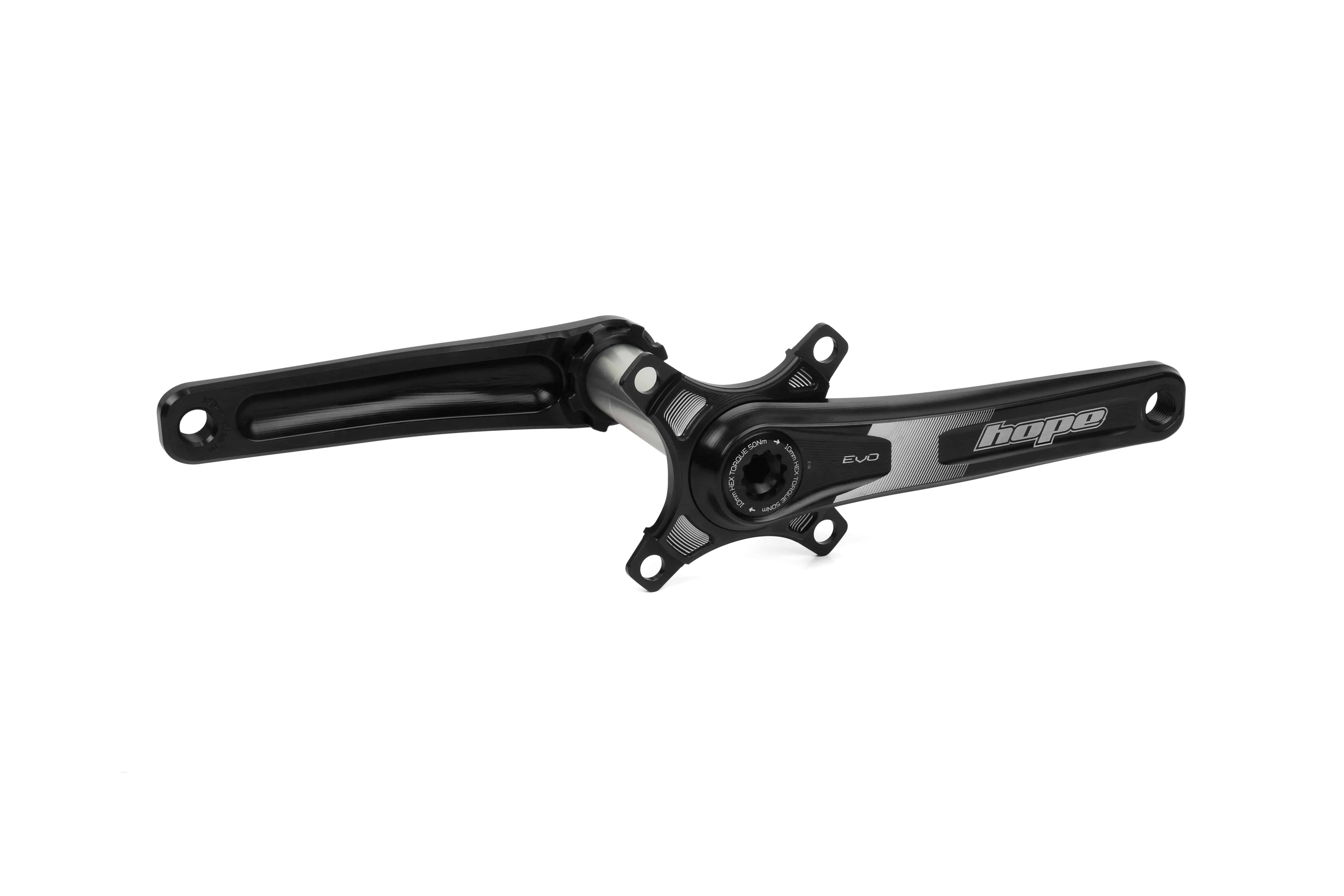 Hope EVO single spider crankset with 68/73mm bottom bracket compatibility, black finish, designed for bike components.