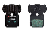 SwissStop high-performance disc brake pads for Formula Black Exotherm 2 bike brakes, showing the metal and friction material.