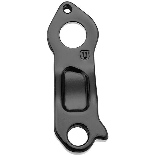 M Part gear hanger for bike frame protection and gear alignment, showing the black component with mounting holes.