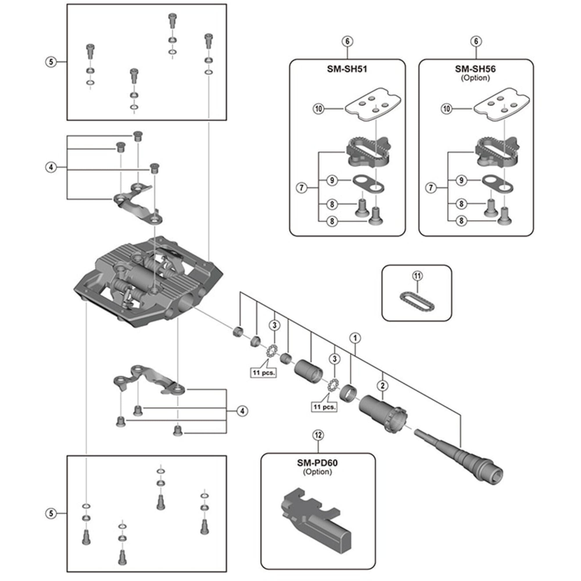 Shimano PD-M821 left pedal axle assembly for mountain bike pedals, genuine replacement component.